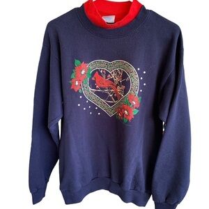 Vintage Red Cardinal Bird Floral Heart Crewneck Sweatshirt 1995 Endless Designs